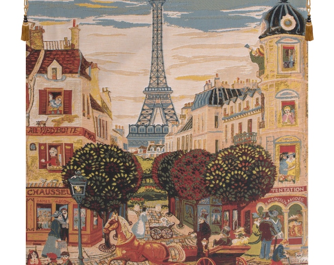 Eiffel Tower Tapestry: Naive Art, Woven Belgian Wall Decor