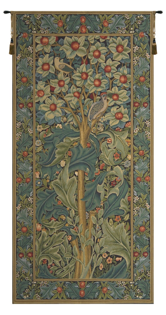 William Morris Woodpecker Tapestry - European-Inspired Decorative Wall Hanging Art for Home Decor