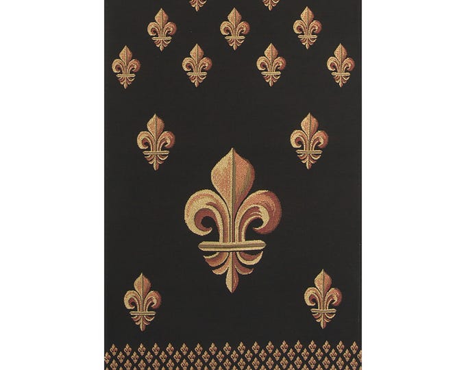 Fleur de Lys Table Runner: Black French Jacquard, Medieval Decor (68x18)