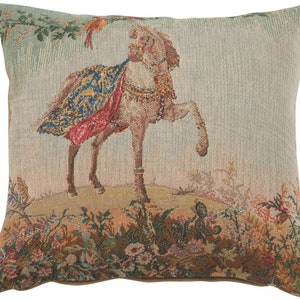 Cheval Small Tapestry Cushion Cover | 14x14 inch Jacquard Woven European Tapestry Decorative Throw Pillow | Horse by Jean-Baptiste Hue