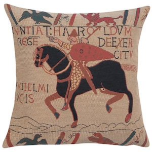 Woven Tapestry, Bayeux Horse Cushion Covers, 18x18, Belgian Sofa Throw Pillows for Couch, Gobelin Decorative Pillows, Soft pillow covers