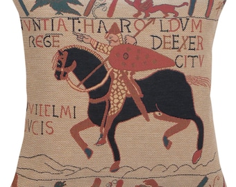 Woven Tapestry, Bayeux Horse Cushion Covers, 18x18, Belgian Sofa Throw Pillows for Couch, Gobelin Decorative Pillows, Soft pillow covers