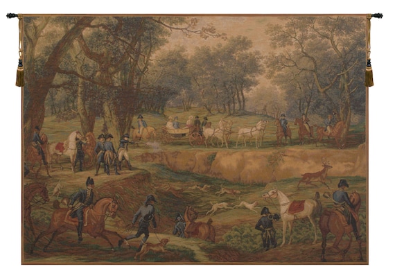 Napoleonian Hunt Tapestry: French Woven Jacquard Wall Hanging (42x58 inch)