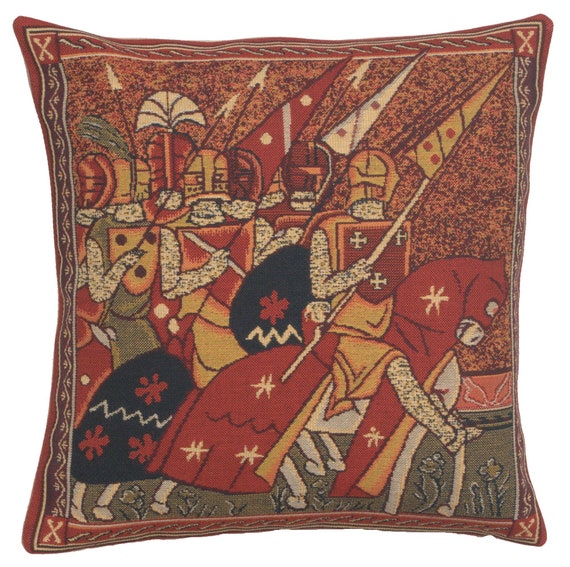 Godfroid Belgian Tapestry Pillow Cover: Medieval Crusades Woven Cushion