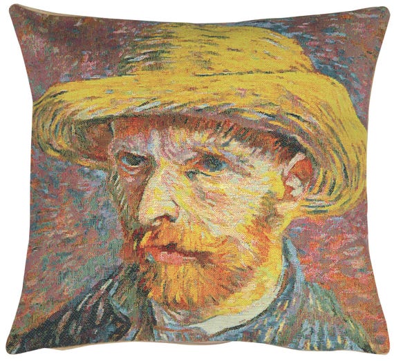 Van Gogh Self Portrait Pillow Cover: Belgian Woven Tapestry (14x14 inch)