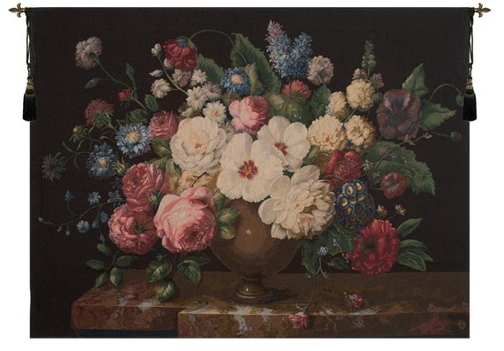 Floral Bouquet Wall Tapestry: Woven French Medieval Art