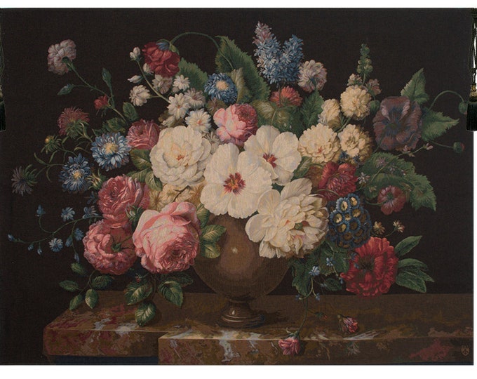 Floral Bouquet Wall Tapestry: Woven French Medieval Art