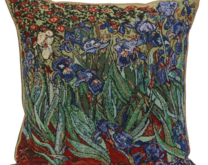 Van Gogh Tapestry Pillow Cover: Iris Floral Art, 16x16 Inch
