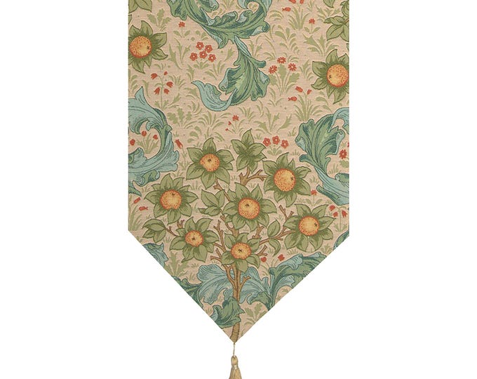 Orange Tree Floral Table Runner: Jacquard Woven Cotton, Hand Finished