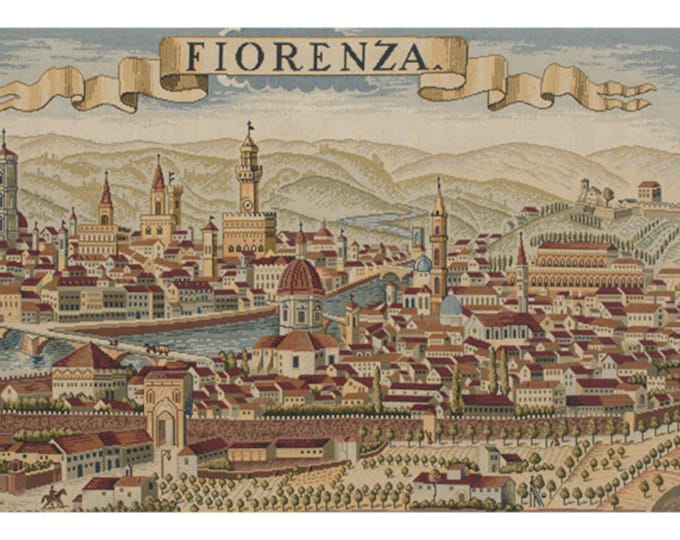 Florence Map Wall Tapestry: Woven Italian Jacquard Art (24x56 inch)