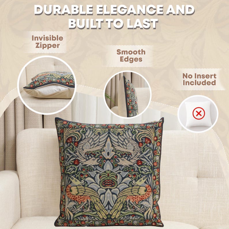 William Morris Tapestry Pillow Cover: Peacock and Dragon Woven Cushion (16x16) image 7