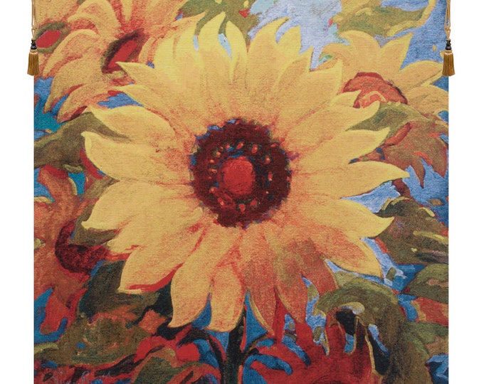 Simon Bull Sunflower Tapestry: Belgian Floral Wall Hanging (37x37 inch)