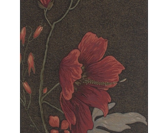 Dark Althea European Wall Tapestry - Red Floral Decorative Wall Art | Black Background Gobelin Wall Hanging - Woven French Wall Tapestry