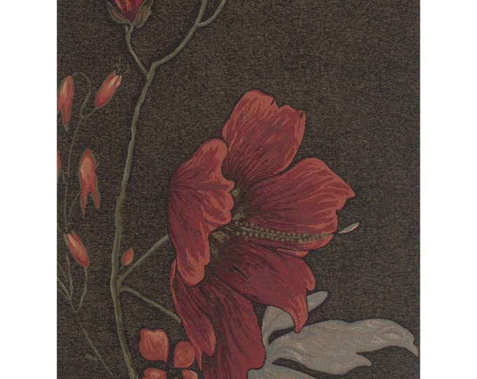 Red Floral Wall Tapestry: Dark Althea, Woven French Decor (78x28 inch)