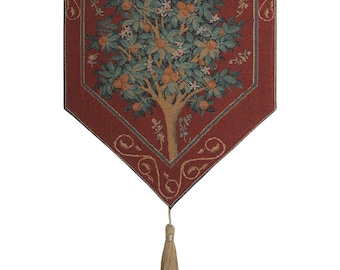 Orange Tree Tapestry Table Runner: Medieval Unicorn Design, Woven in France