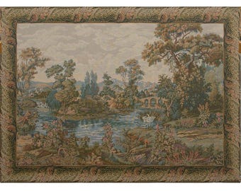 Wall Tapestry Swan In The Lake Medium with Border Wall Art, Italian Bedroom Wall Decor, Jacquard Woven Wall Hanging Tapestry Gift For Him