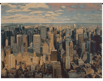 A New York Day European Wall Tapestry - Cityscape Wall Decor Art - Woven Italian Wall Tapestry - Decorative City Scene Wall Hanging