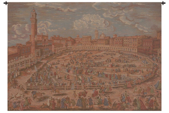 Siena Town Square Tapestry: Medieval Italian Jacquard Wall Hanging