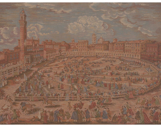 Siena Town Square Tapestry: Medieval Italian Jacquard Wall Hanging
