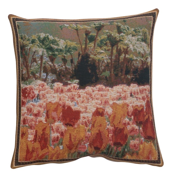 Keukenhof Gardens Tapestry Cushion Cover 16x16 inch – Belgian Floral Pillow Cover – Decorative Tulip Throw Pillows Case