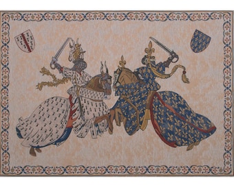 Tournament of Knights Roi Rene European Wall Tapestry - Medieval Wall Décor Art Lover Tapestry - Cream Background Woven Wall Décor Art