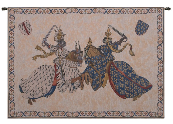 Medieval Knights Tournament Tapestry: European Woven Wall Decor (33x46 inch)