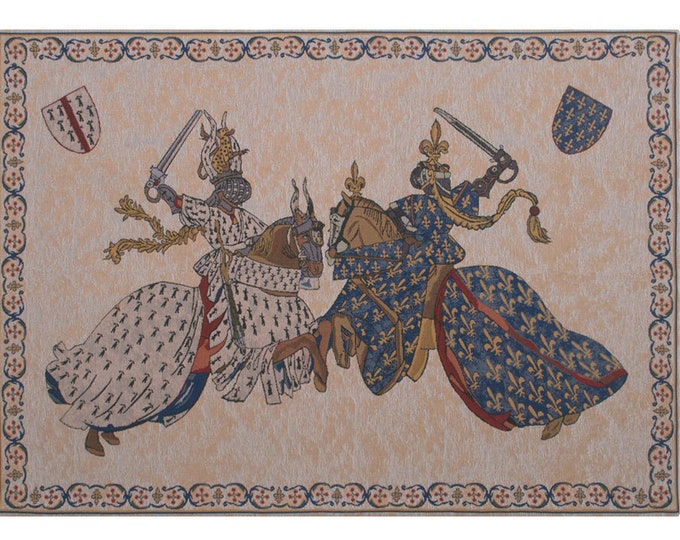 Medieval Knights Tournament Tapestry: European Woven Wall Decor (33x46 inch)