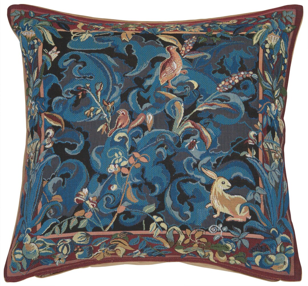 Tapisserie florale européenne enchanteresse - Aristoloches, animaux et feuilles, décoration murale en jacquard français - France