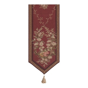 Roter Tischläufer mit floralem Jacquardmuster und Quasten – Aubusson French Style 71x14 Festtagsdekoration