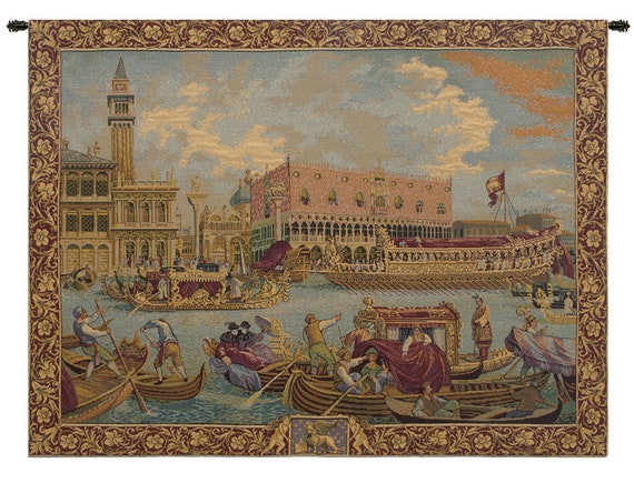 Bucintoro Tapestry: Italian Coastal Woven Wall Hanging (24x35 inch)