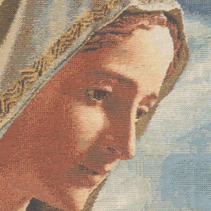 Our Lady of Fatima Belgian woven religious tapestry wall hanging featuring sacred Marian portrait and devotional design