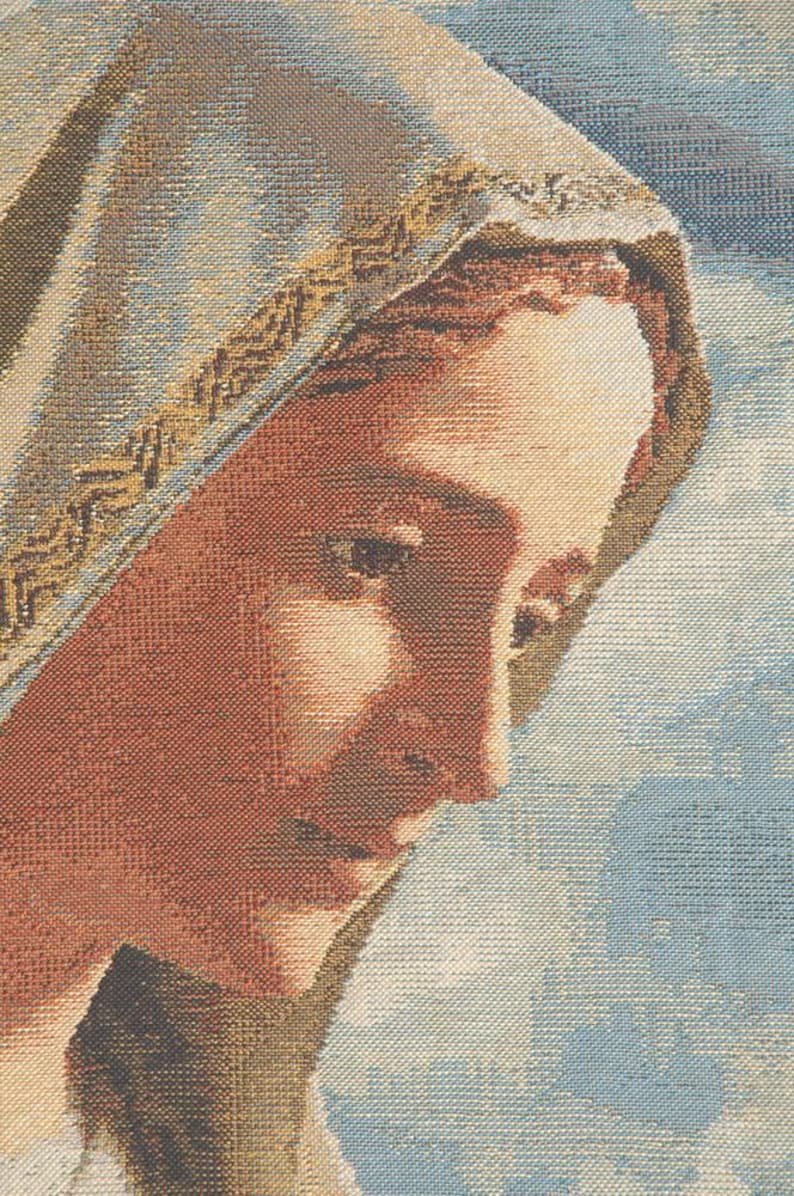Our Lady of Fatima Belgian woven religious tapestry wall hanging featuring sacred Marian portrait and devotional design