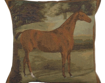 Alezan Horse French Tapestry Cushion Cover 19x19 inch – Animal Art Woven Gobelin Pillow – Decorative Throw Pillow Cover for Sofa