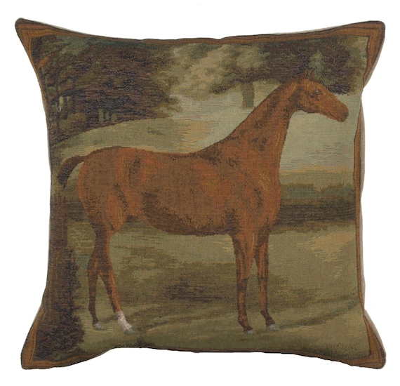Alezan Horse Tapestry Pillow Cover: French Woven Animal Art (19x19 inch)