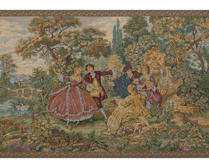 Rococo Dancing Couples Wall Tapestry: Italian Woven Art (26x45 inch)