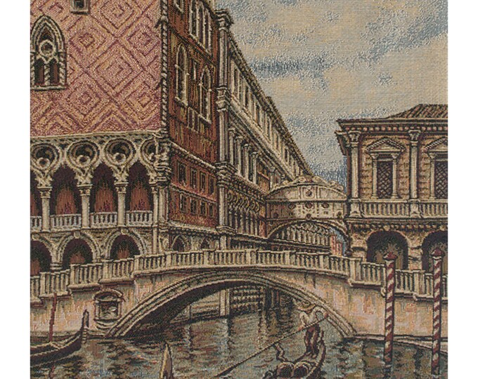 Venice II European Wall Tapestry - Woven Jacquard Wall Decor Art - Bridge and Landscape Wall Hanging - Building Italian Wall Tapestry