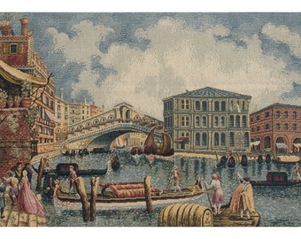 Ponte Di Rialto II European Wall Decorative Tapestry - Coastal Dwelling Wall Decor Art - Woven Italian Wall Tapestry-Landscape Wall Hanging