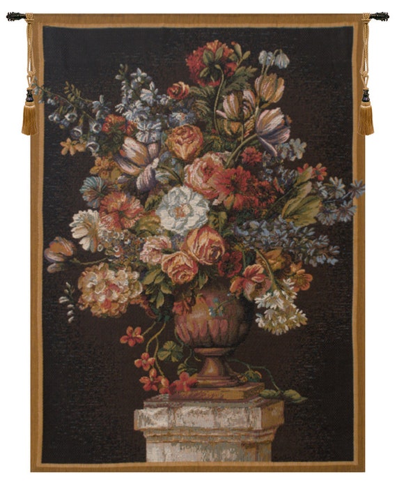 Floral Bouquet Wall Tapestry: European Woven Art (38x28 inch)