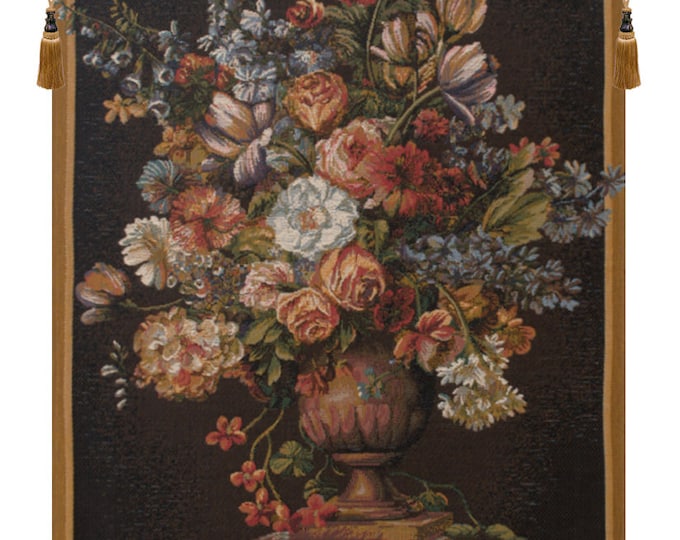 Floral Bouquet Wall Tapestry: European Woven Art (38x28 inch)