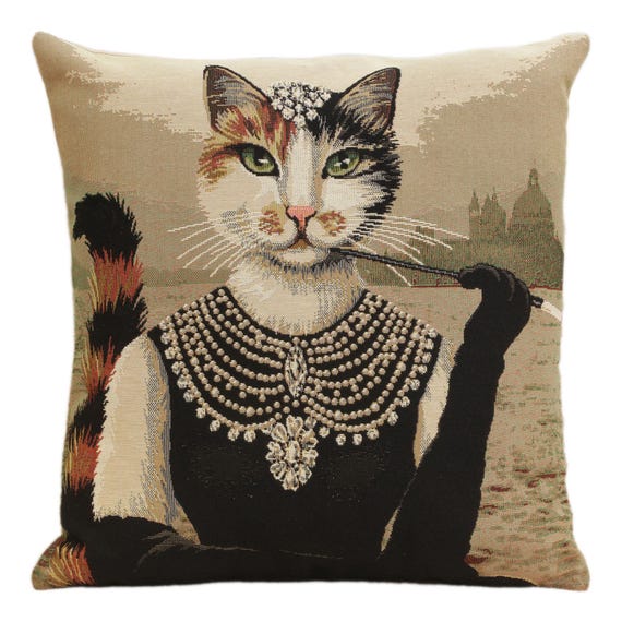 Denise Cat Tapestry Cushion Cover: 18x18 Woven Throw Pillow for Couch, Sofa, Home Decor