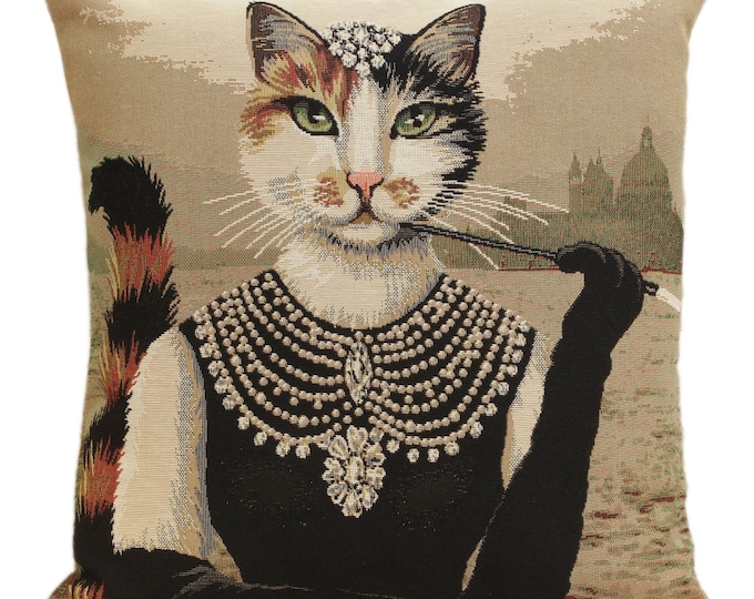 Denise Cat Tapestry Cushion Cover: 18x18 Woven Throw Pillow for Couch, Sofa, Home Decor