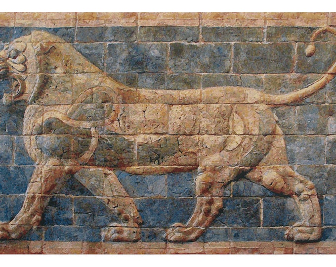 Lion of Darius Tapestry: Belgian Woven Jacquard Wall Art (32x56 inch)
