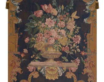 Bouquet XVIII in Bleu European Wall Tapestry - Decorative Wall Hanging - Woven Jacquard Wall Décor Art - Floral Bouquet French Wall Tapestry