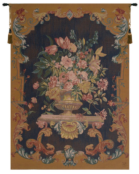 Floral Bouquet French Tapestry: Woven Jacquard Wall Decor (58x44 inch)