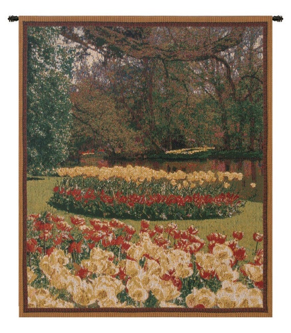 Keukenhof Garden Tapestry: Belgian Woven Flower Wall Hanging (21x18 inch)