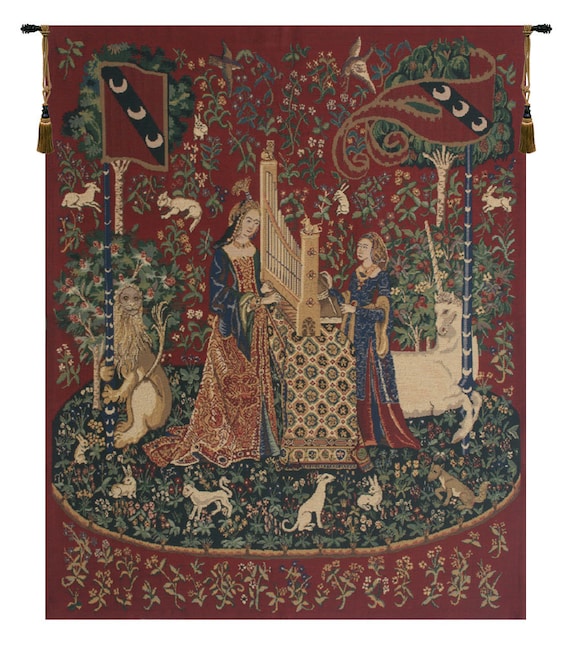 Lady and the Organ II Medieval Unicorn Tapestry - Woven Millefleurs Wall Hanging for Home Decor