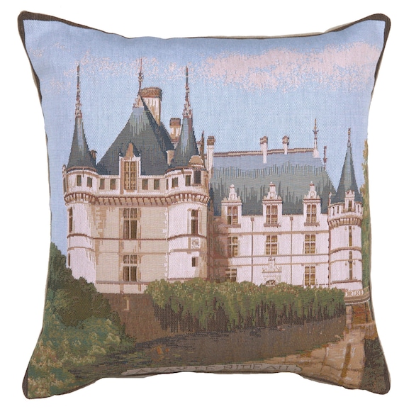 Castle Azay Le Rideau Tapestry Pillow Cover: French Jacquard Woven Cushion (19x19 inch)