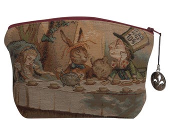 Alice in Wonderland Tea Party Purse 6x9 inch - John Tenniel Art Belgian Tapestry Handbag - Literary Gift for Book Lovers