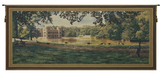 Bouchout Castle Tapestry: Belgian Botanical Garden Wall Art (28x66 inch)