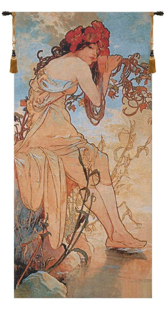 Mucha 'Summer' Tapestry: Art Nouveau Woven Wall Hanging